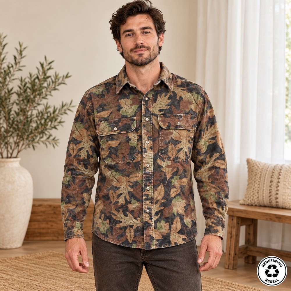 Gander Mountain Mens Small Leaf Camo Flannel Shirt Made in USA Cotton 6380184